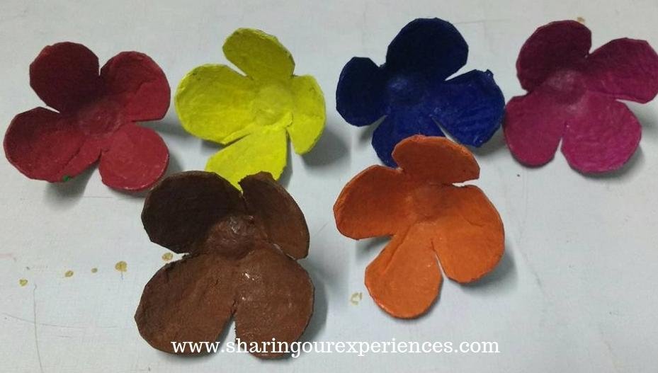 Egg-Tray-Flowers or Flowers using egg carton, Best out of waste