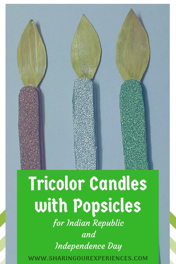 How to make Tricolour Candles with popsicle sticks and glittery tapes. Easy kids craft and decorations for Independence day or Republic day