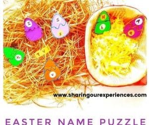 easter egg name puzzle for toddler, preschooler and kindergarten kids for fun learning activity