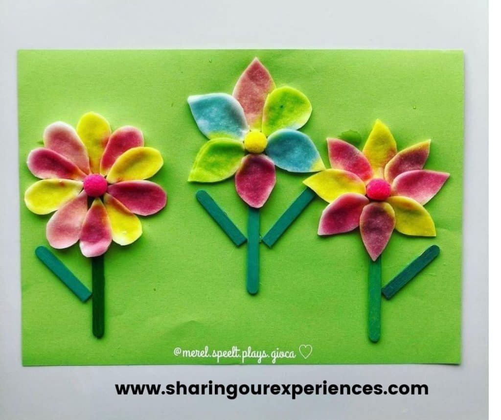 colorful flower craft for spring and summer season with toddlers, preschooler and kindergartens. Easy and fun activity for theme based projects and reading. 