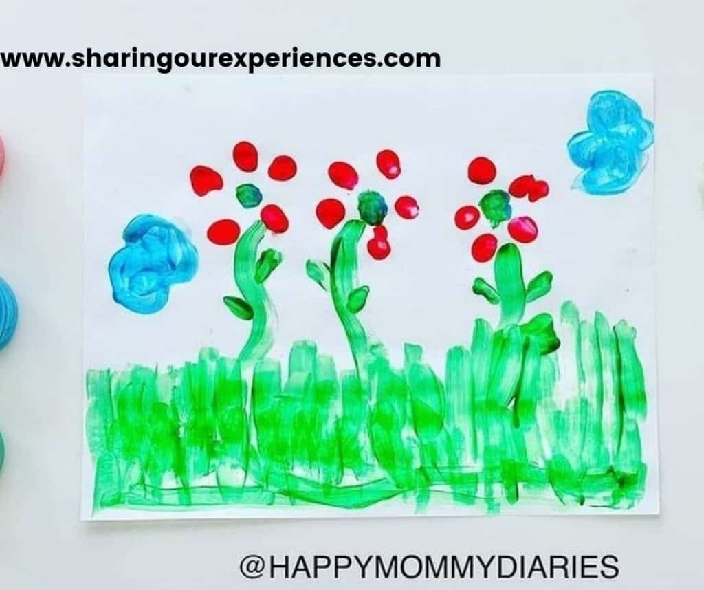 Finger painting spring art activity for preschoolers, toddlers and kindergarten. Fun activity to include in spring themed projects and book reading sessions. 