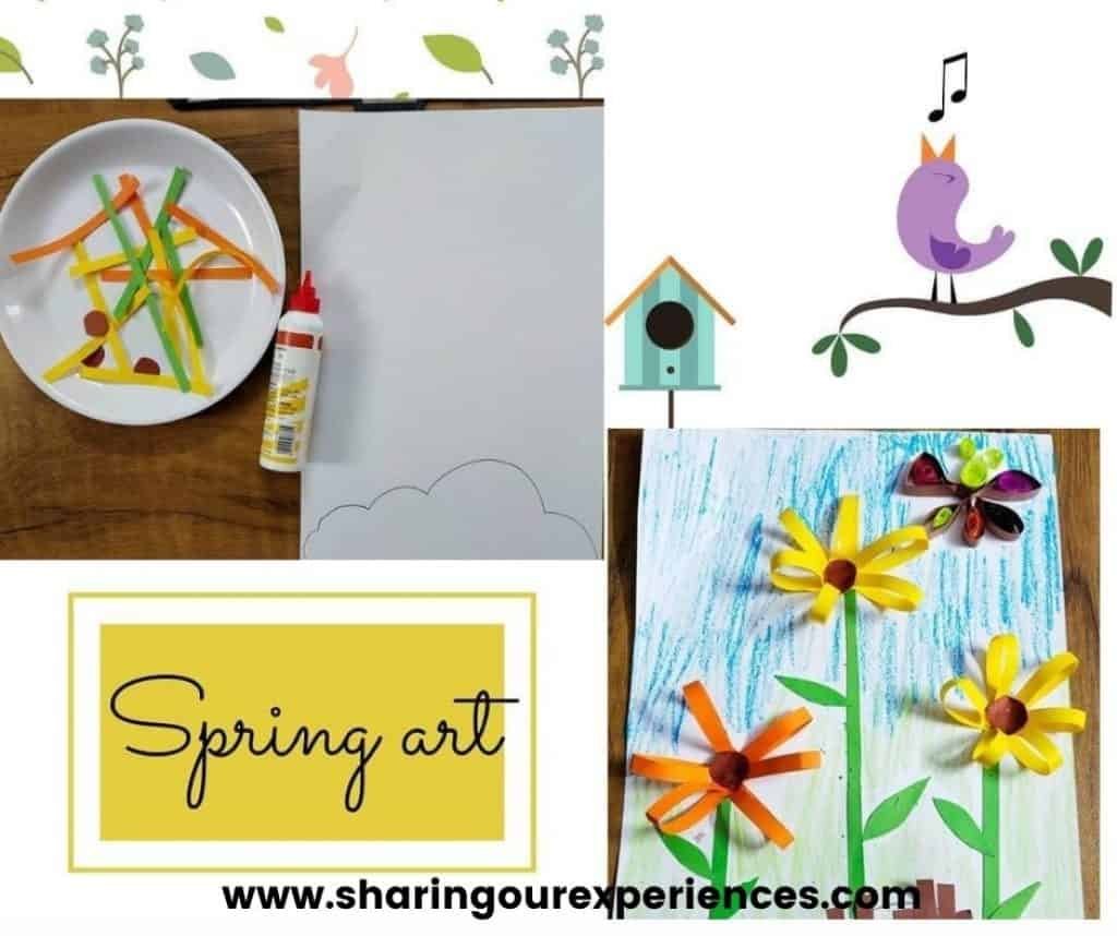 Spring flower craft made with quilling technique for toddlers, preschoolers and kindergartens. Easy to make art and craft, perfect for flower theme art.projects and 