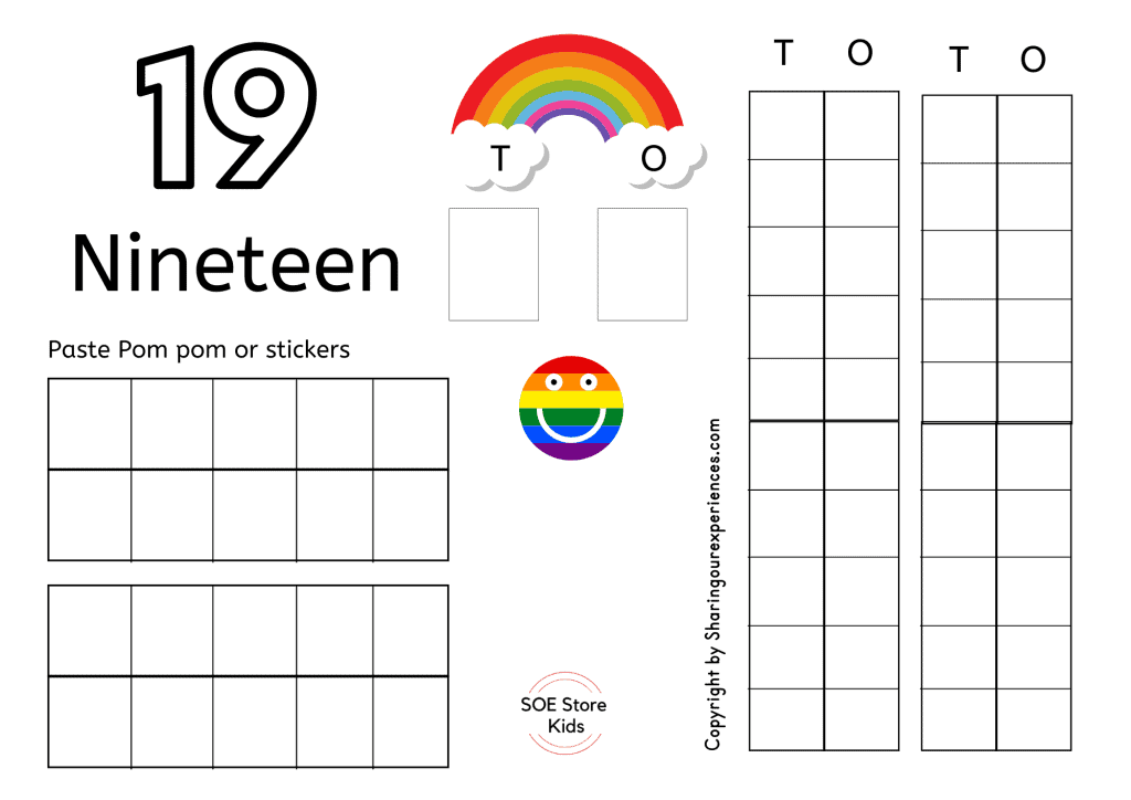 Free printable number mats pdf to teach the concept of place value and number of tens and ones to Kindergarten kids