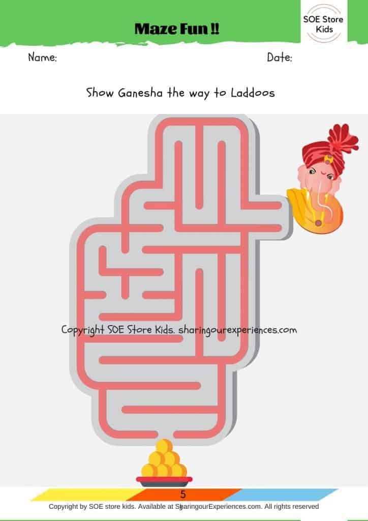 Free printable Ganesha activities worksheets for kids. Printable mazes for kids