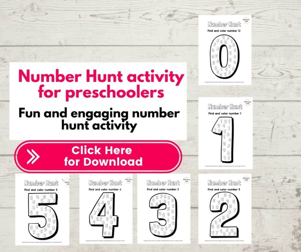 Number Hunt Worksheet for preschoolers