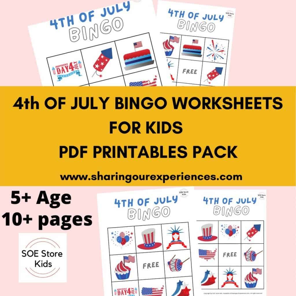 4th of July Bingo Printable 3x3 for Kindergarten kids