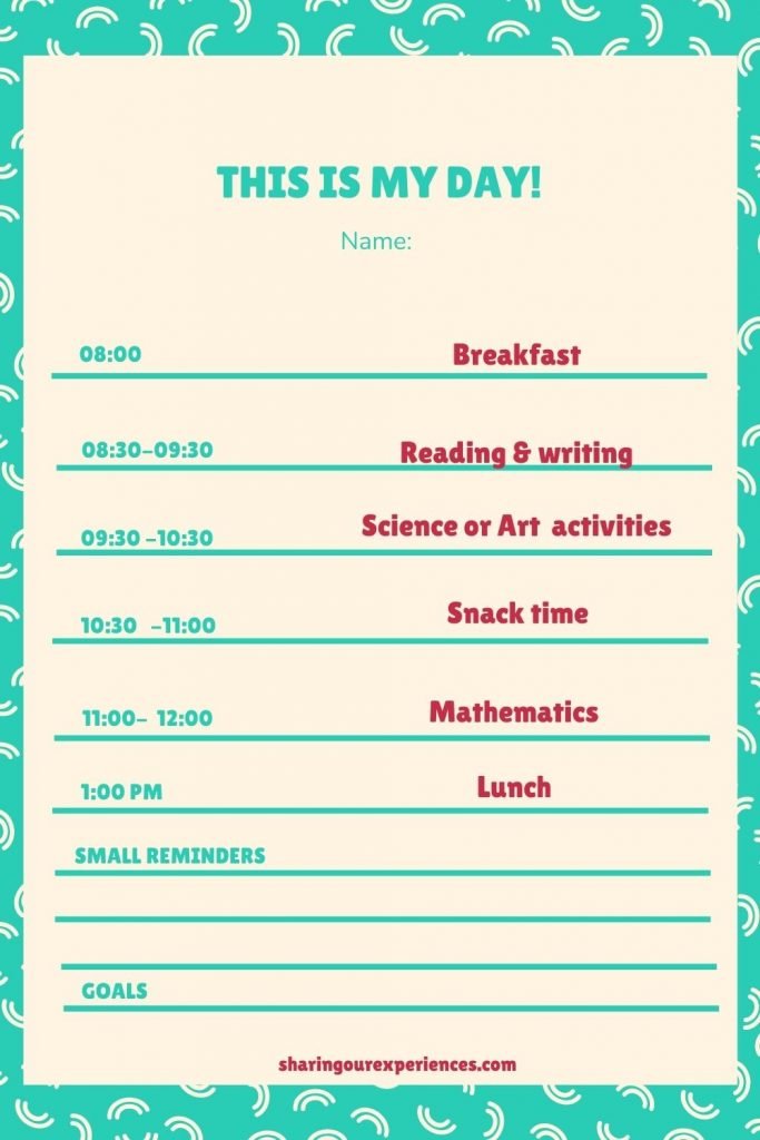 kindergarten schedule homeschool timetable