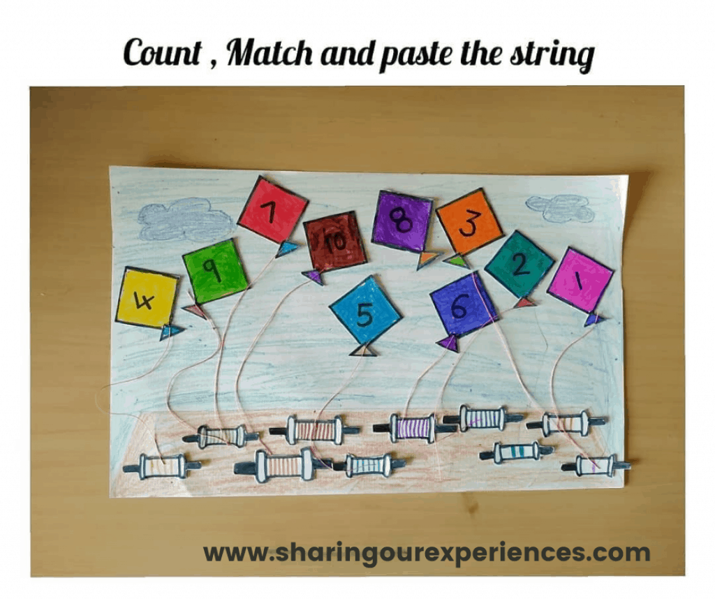 number counting activity with kites to make learning fun and interesting. for toddlers, preschoolers and kindergarten. Ideal craft activity for math and easy to do for kids. 