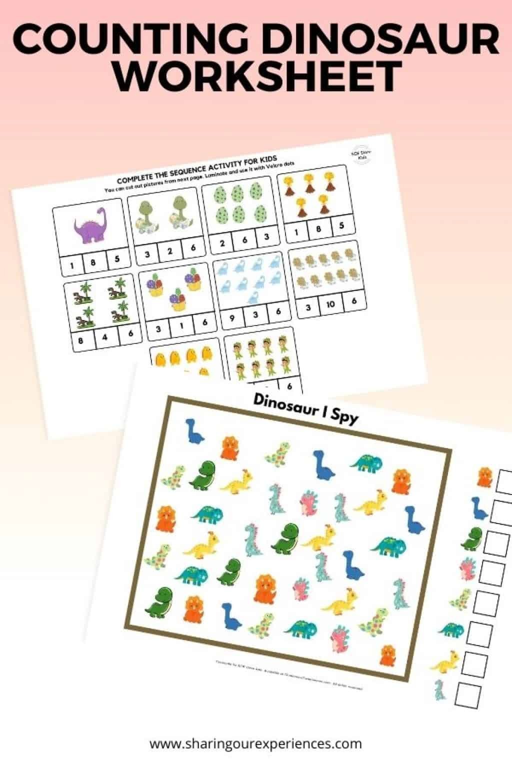 Dinosaur Worksheet Printable Pack for Toddlers, Preschoolers and