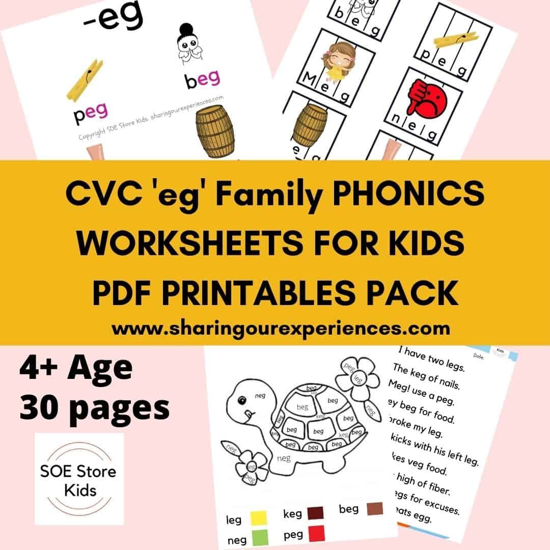 CVC eg word family worksheets pdf - Learn phonics