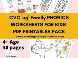 CVC ug word family printable Phonics worksheets for kids