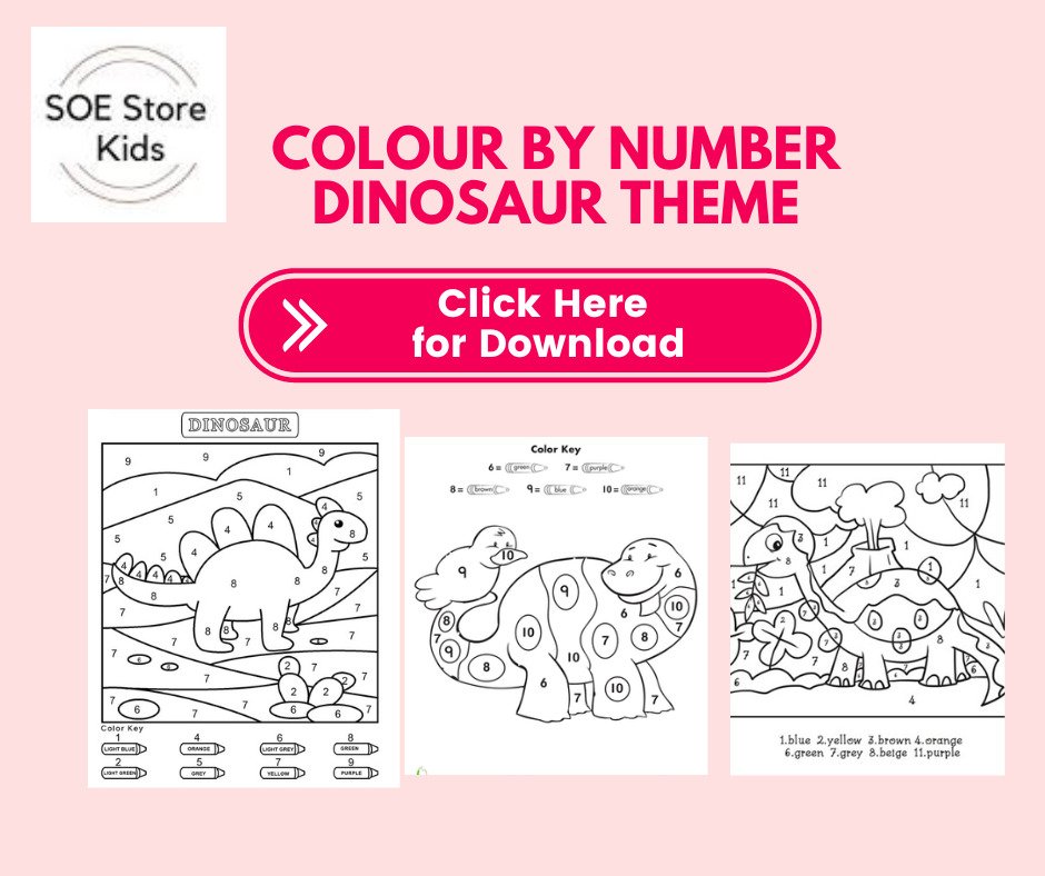 Free Colour By Number Dinosaur theme Printables