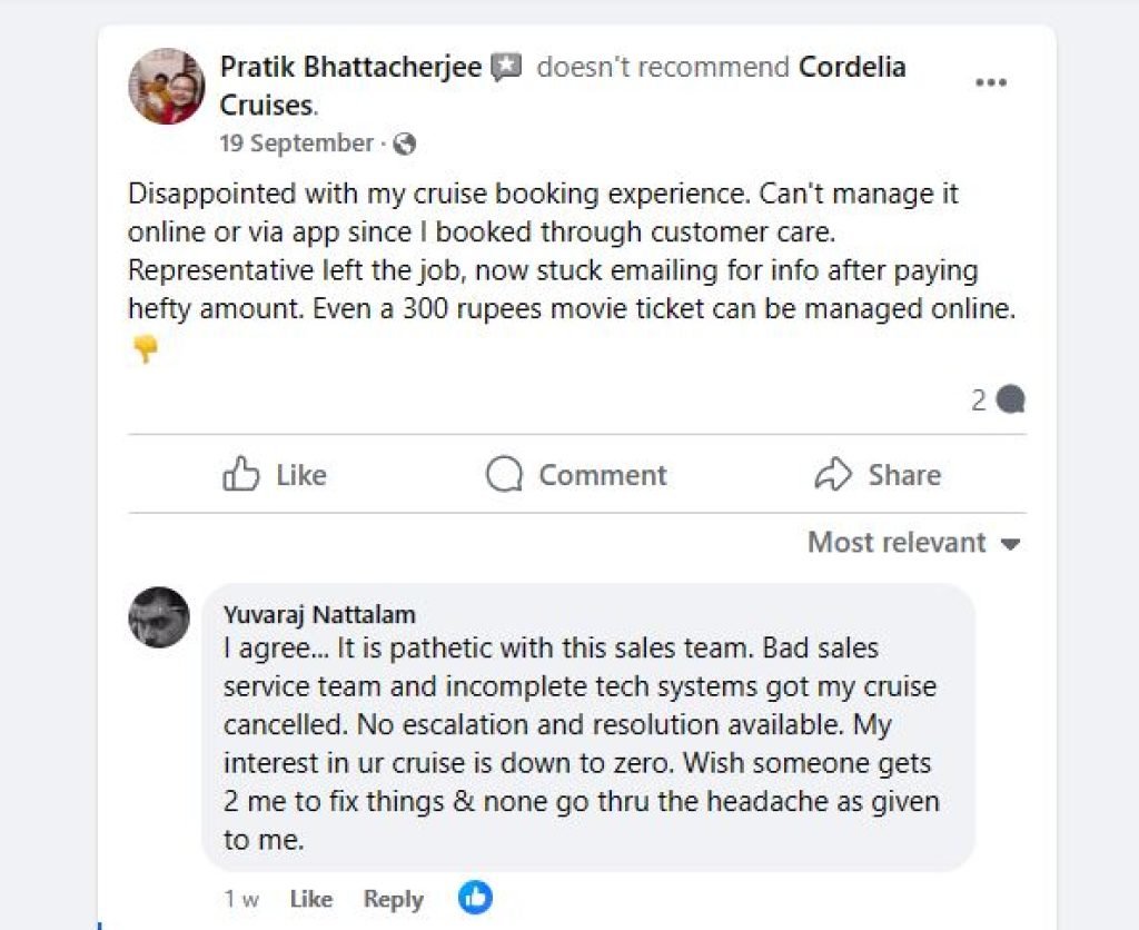 Cordelia cruise review facebook